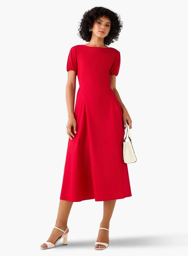 2Xtremz 2Xtremz A-Line Midi Cotton Dress with Puff Sleeves